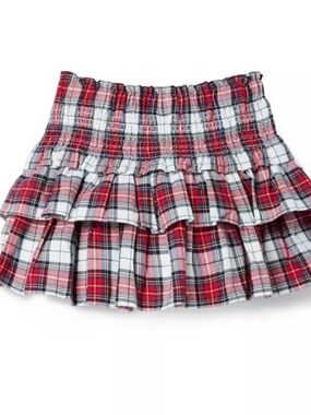 Janie and Jack Red Plaid Ruffled Smocked Mini Skirt